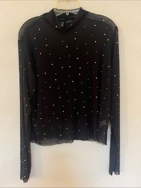 wild fable Black Sheer Long-Sleeve Top with Rhinestones
